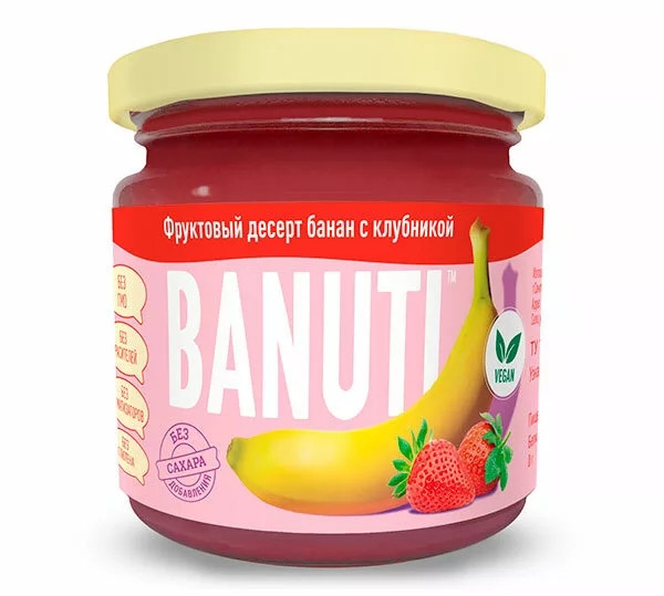 Фруктовый десерт Банути банан с клубникой, 200 гр