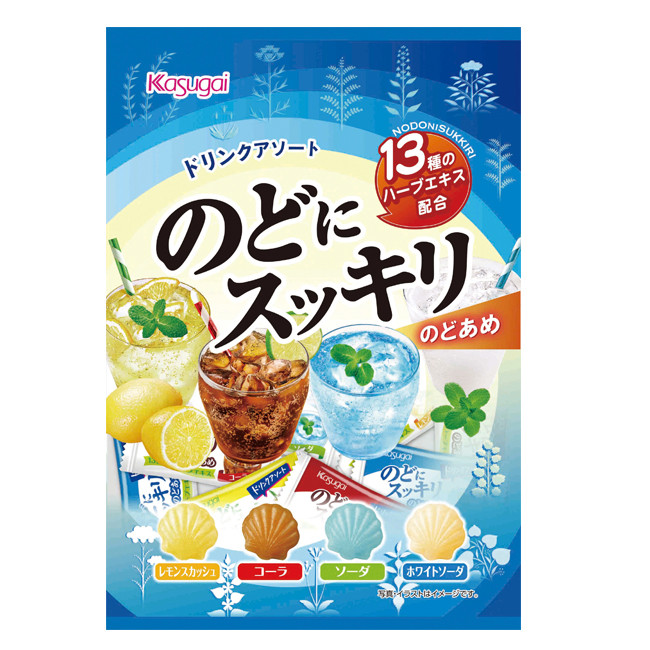 Леденцы ассорти "Газировка" (четыре вкуса) с экстратами 13 трав и привкусом молока, 110 гр, Япония