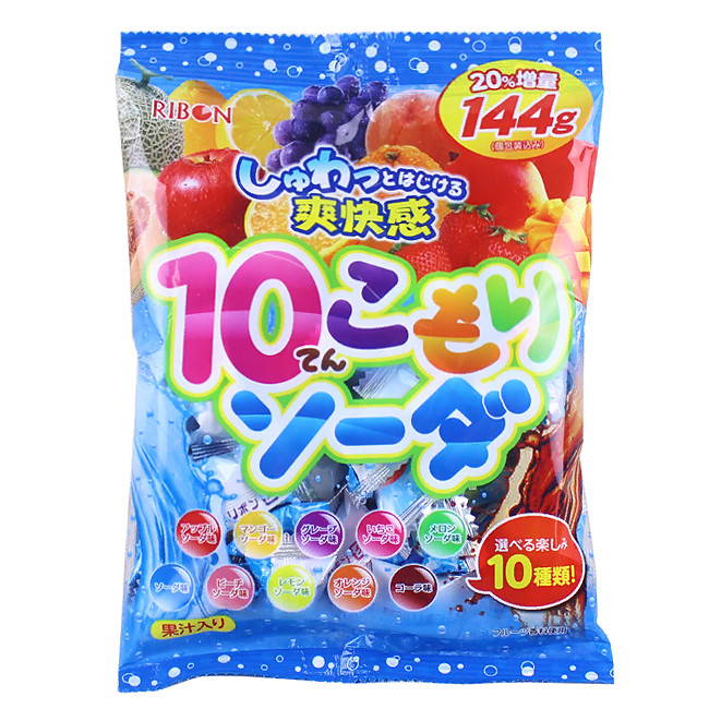 Карамель содовая ассорти из 10 вкусов Ribon, 144 гр