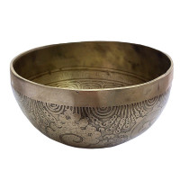 Поющая чаша кованая с буддийскими символами (17 см, нота: Ля)