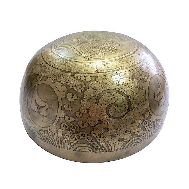 Поющая чаша кованая с буддийскими символами (17 см, нота: Ля)