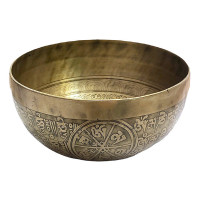 Поющая чаша кованая с буддийскими символами (20 см, нота: Ре)