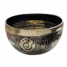 Поющая чаша кованая темная с буддийскими символами (25 см, нота: До)