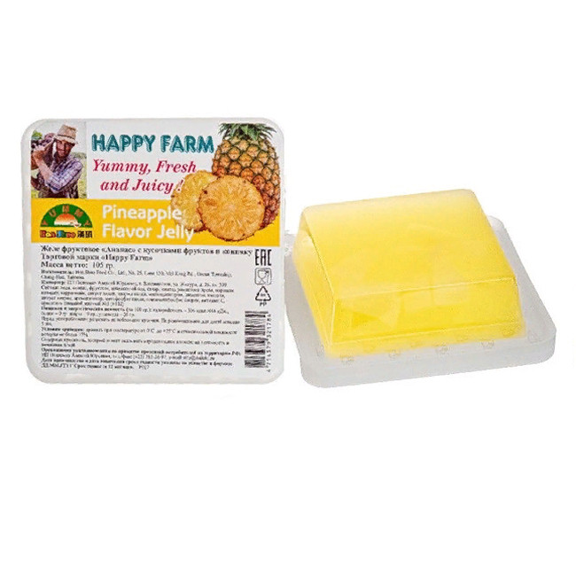 Желе фруктовое Ананас с фруктами и конняку Happy Farm, 105 гр