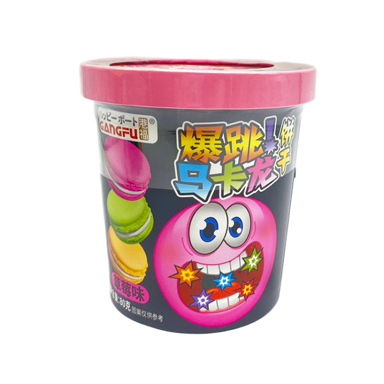 Печенье-сэндвич Макарон с клубничным вкусом и взрывной карамелью "GANG-FU", 80 г 