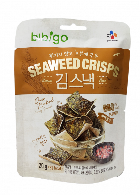 Чипсы из морской капусты и коричневого риса со вкусом барбекю CJ Bibigo, 20 г