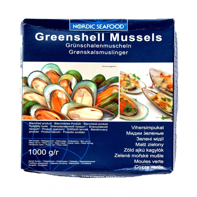 Зеленые Мидии в половине ракушек NS, 1 кг