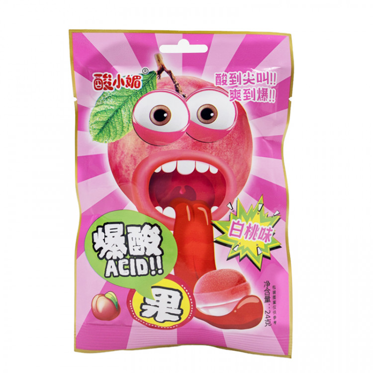 Конфеты фруктовые кислые лайм/виноград/клубника/персик, 24 гр