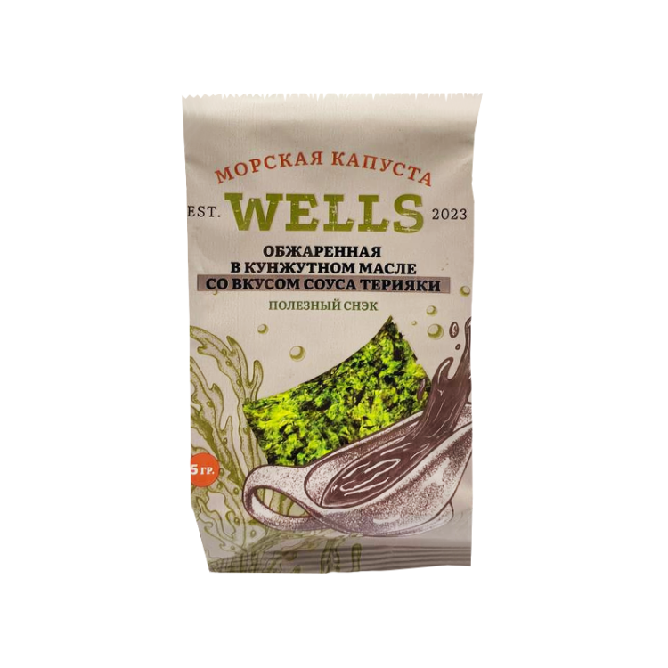 Морская капуста WELLS обжаренная в кунжутном масле со вкусом соуса терияки, 5 г