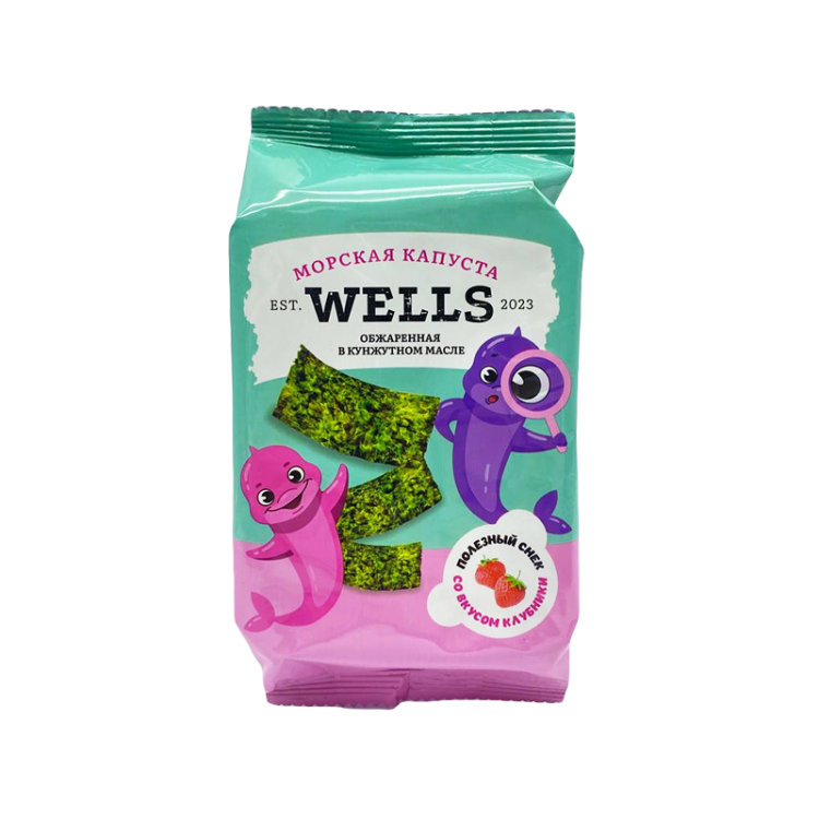 Морская капуста WELLS обжаренная в кунжутном масле со вкусом клубники, 5 г